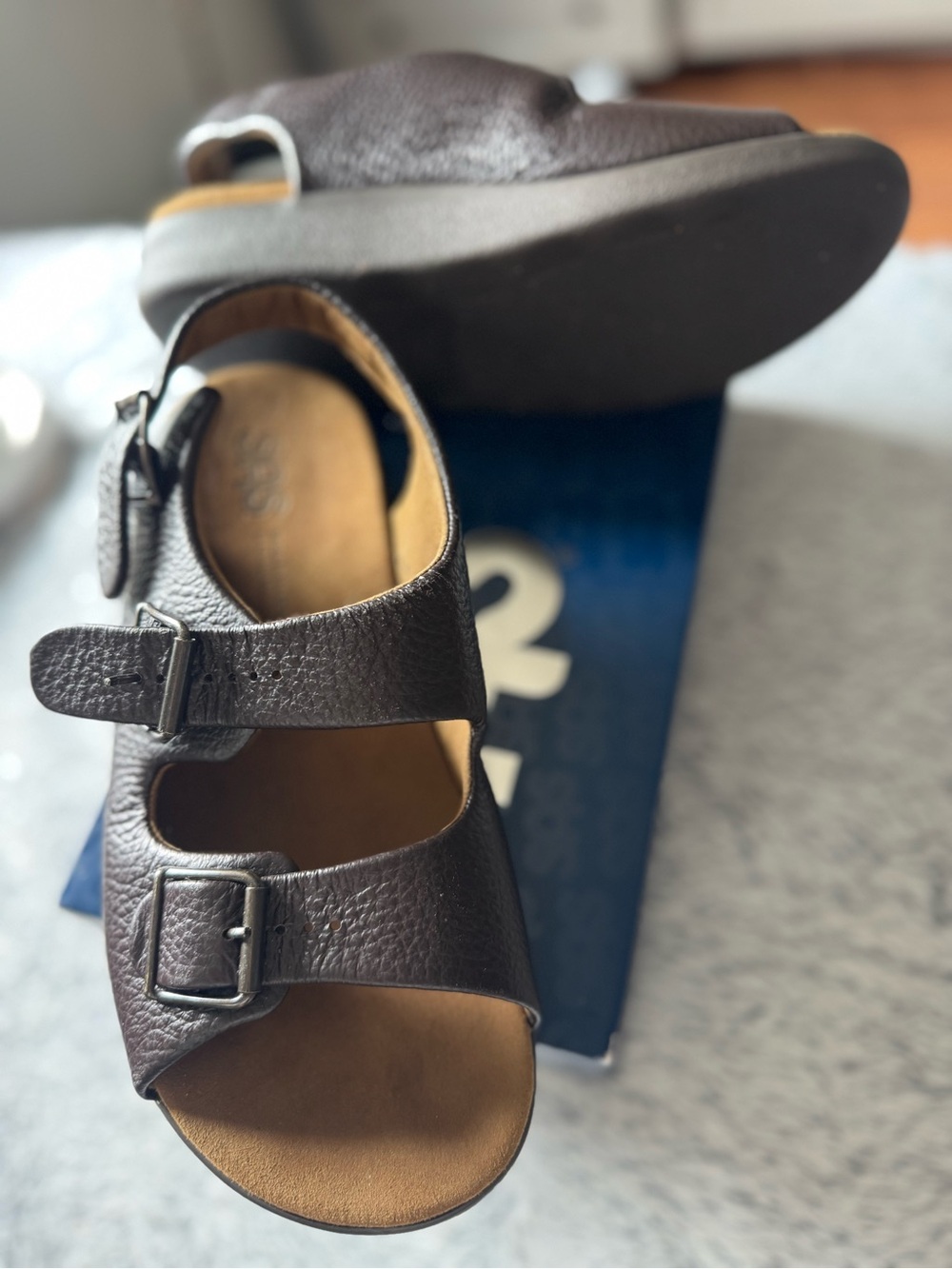 SAS Tan Suede Slip-On Sandals